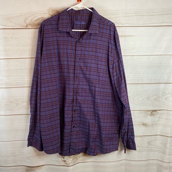 Tasso Elba Purple Plaid Long Sleeve Button Up Size XXL - Picture 1 of 6